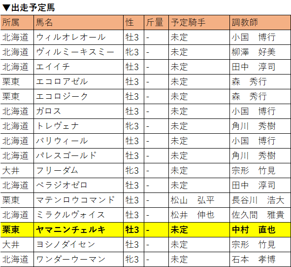 北海道スプリントカップ・選定馬
