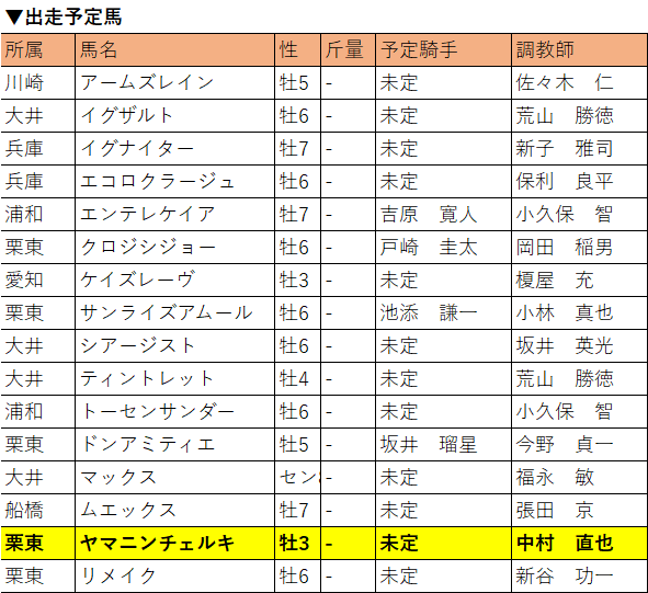 東京盃・選定馬