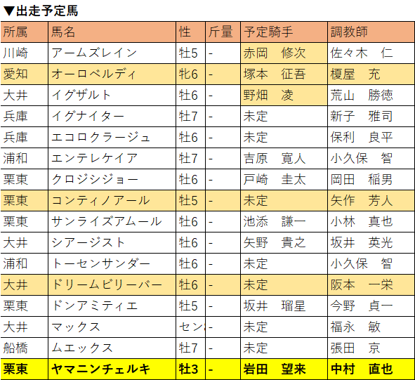 東京盃・選定馬R2
