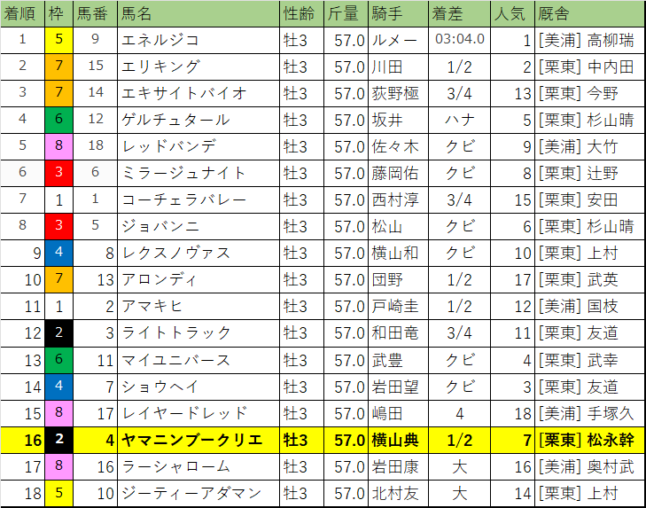 菊花賞・着順