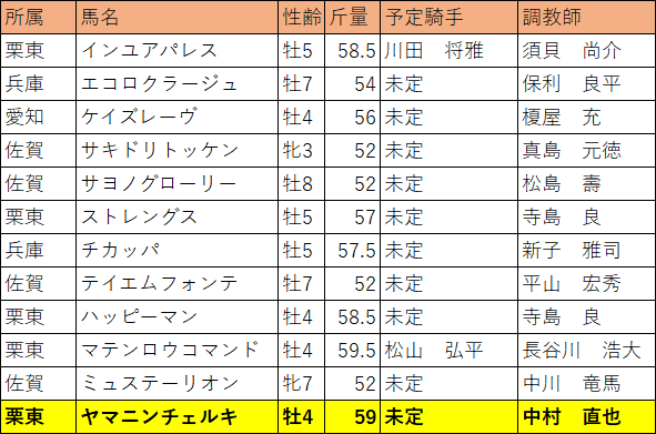 第26回 サマーチャンピオン・選定馬ハンデキャップ情報