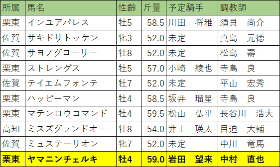 第26回 サマーチャンピオン・出走予定馬